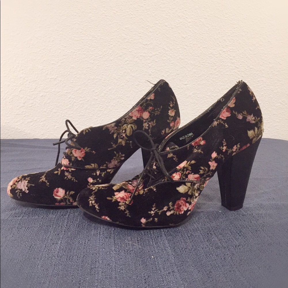 Flowered bootie heels